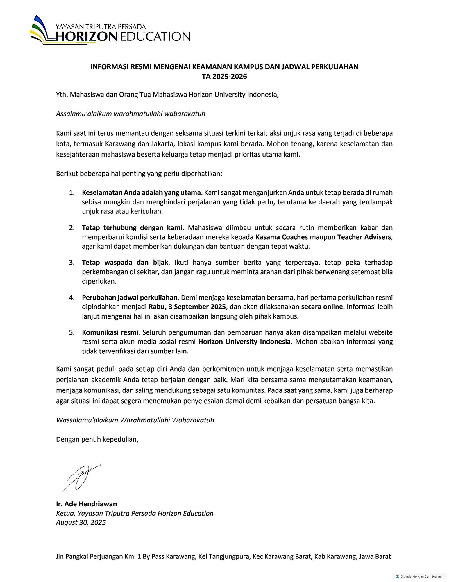 HorizonU- Official Statement for Students and Parents 20250830-Final(Release08302025_page-0001 HorizonU- Official Statement for Students and Parents 20250830-Final(Release08302025_page-0001