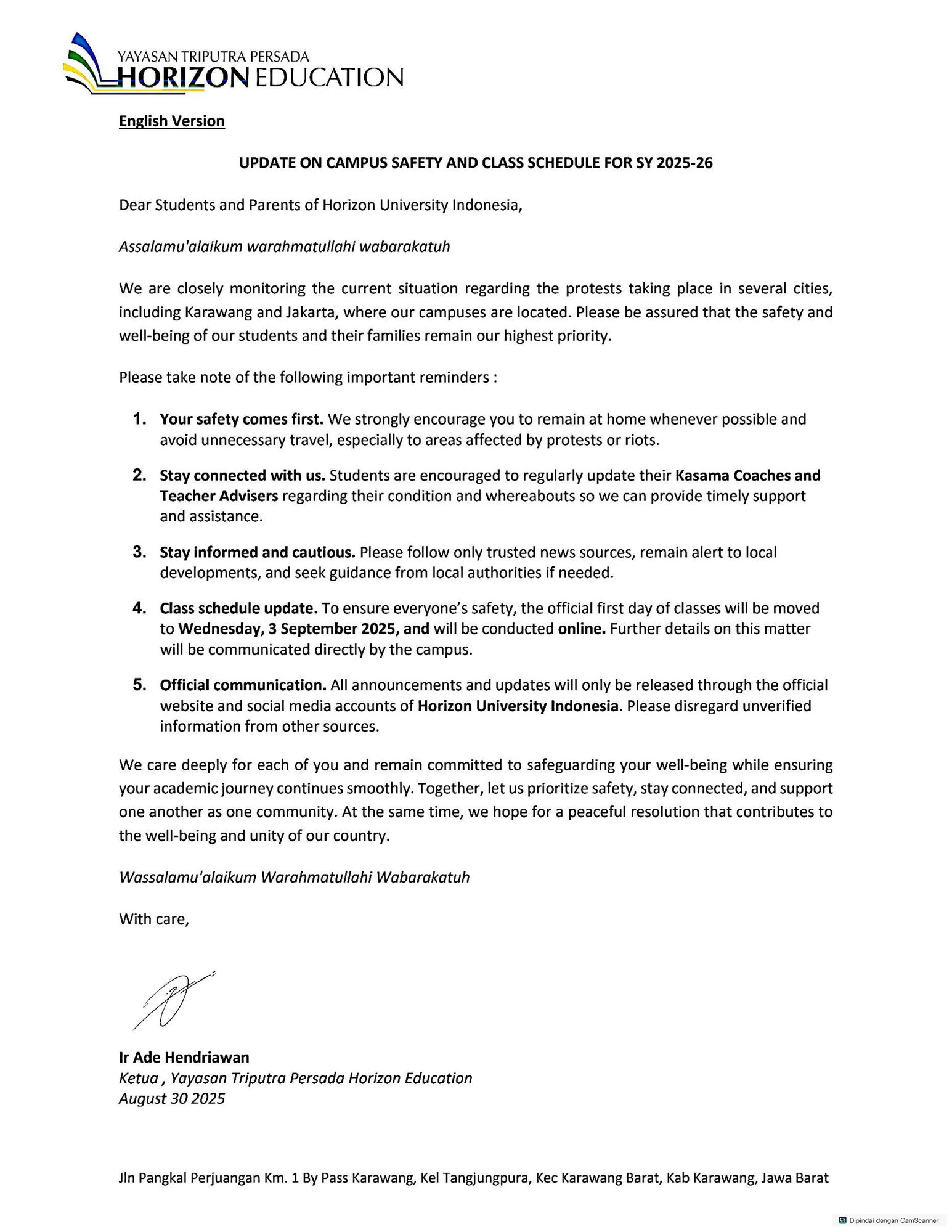 HorizonU- Official Statement for Students and Parents 20250830-Final(Release08302025_page-0002 HorizonU- Official Statement for Students and Parents 20250830-Final(Release08302025_page-0002